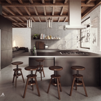 Wizualizacja kuchni w stylu loft, projekt: KOLA Studio