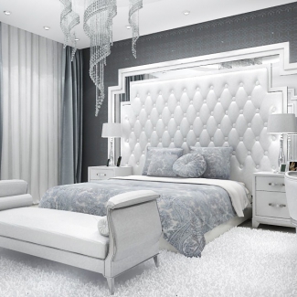Projekt wnętrza sypialni w stylu glamour.