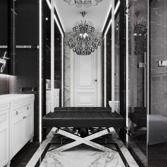 Czarno biała łazienka glamour