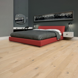 Sypialnia z podłoga drewnianą Meditation Balic Wood