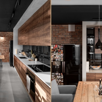 widok na detal kuchni - betonowa rama