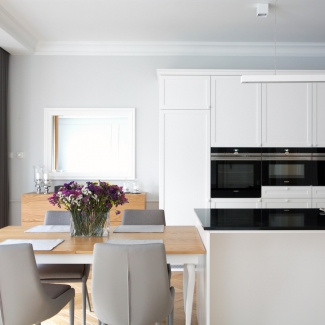 REALIZACJA. Salon,kuchnia, APARTAMENT MIEJSKI. MOKOTÓW 150M2