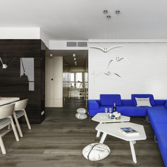 Salon z widokiem na morze, apartamenty Sea Towers w Gdyni