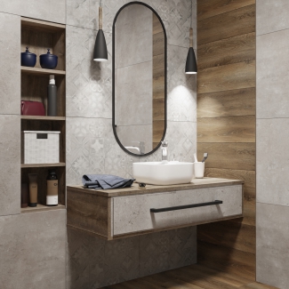 Drewno i beton w łazience